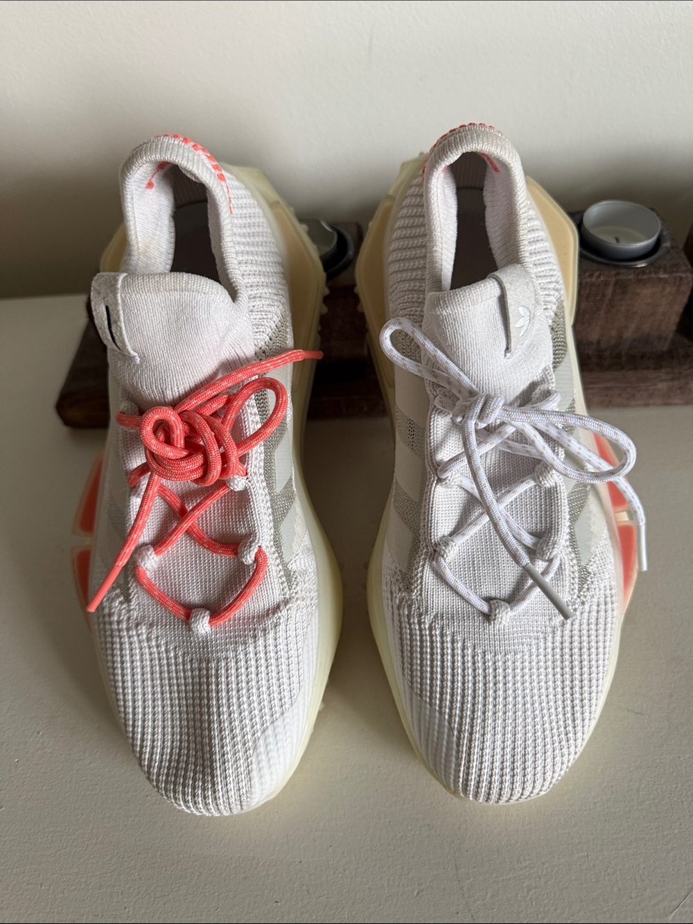 Women’s Adidas NMD S1 Neutral Knit Sneakers with Coral Accent